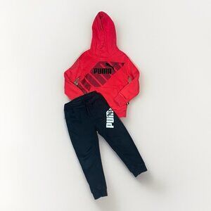 Puma Sweatshirt And Pants Set Boys Size XS (5/6) Red Hoodie & Black Joggers